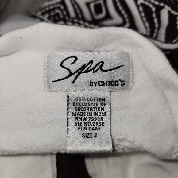 Women's Spa by Chico's Full Zip Jacket Size 2 White Brown Back Design Palm Tree - Picture 5 of 5